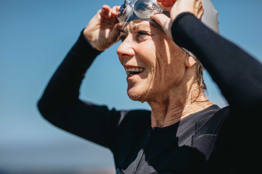 Close up of a senior female swimmer